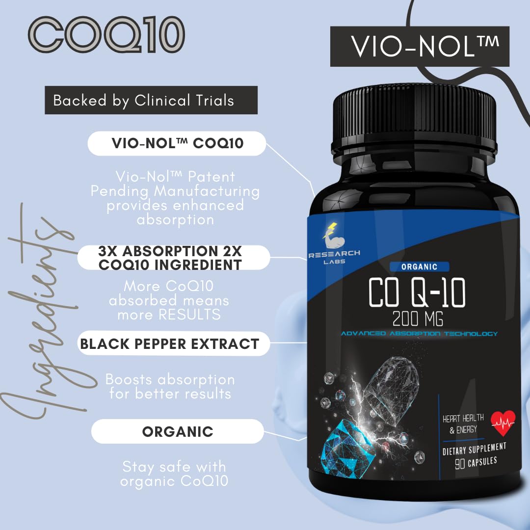 CoQ10 Research Labs 180 gélules, vue de côté