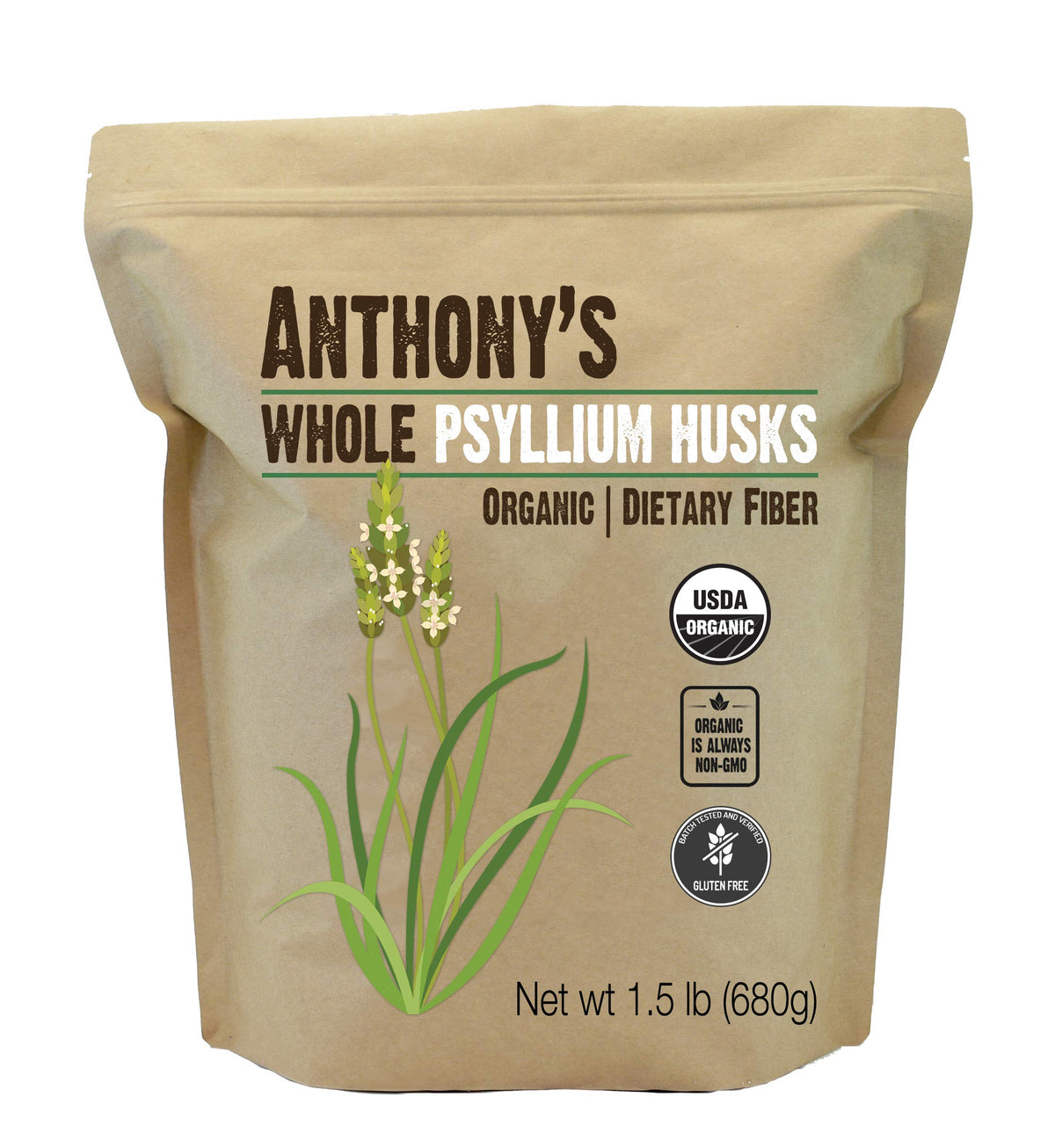 Coques de psyllium bio Anthony's 703g, emballage avant