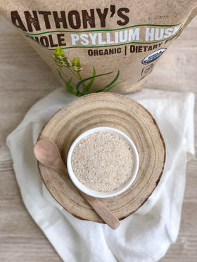 Coques de psyllium bio Anthony's 703g, étiquette avec certification bio