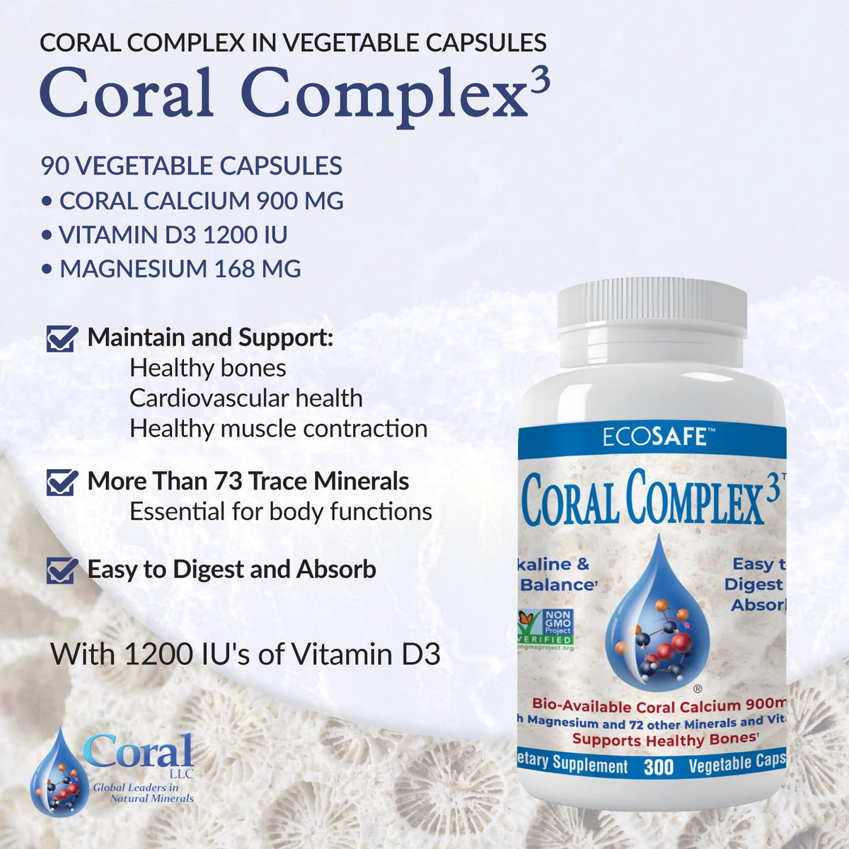 Coral White Complément Alimentaire Calcium D3 & Magnésium étiquette et dosage