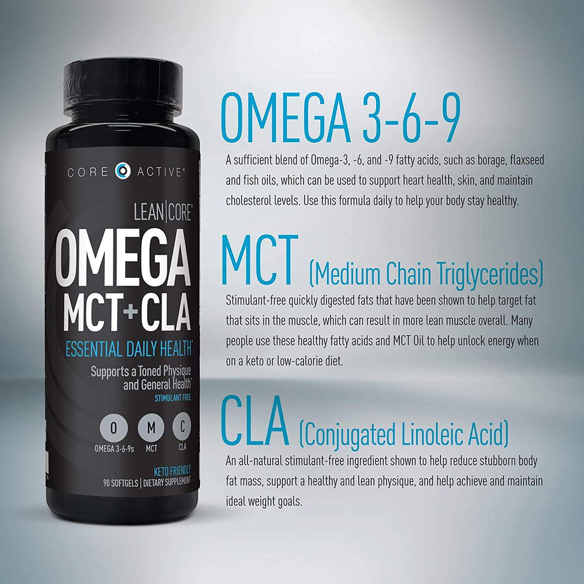(CORE)ACTIVE Lean Omega MCT + CLA 90 gélules - informations nutritionnelles sur l'emballage