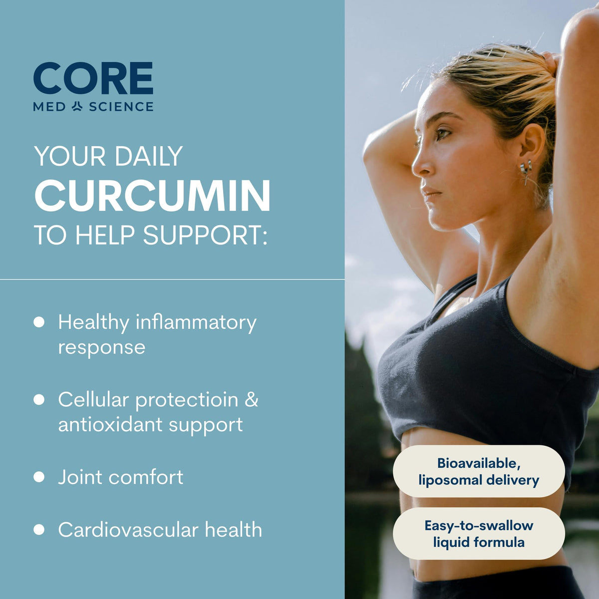 Core Med Science Curcuma Liposomal 250 mg étiquette avec informations nutritionnelles