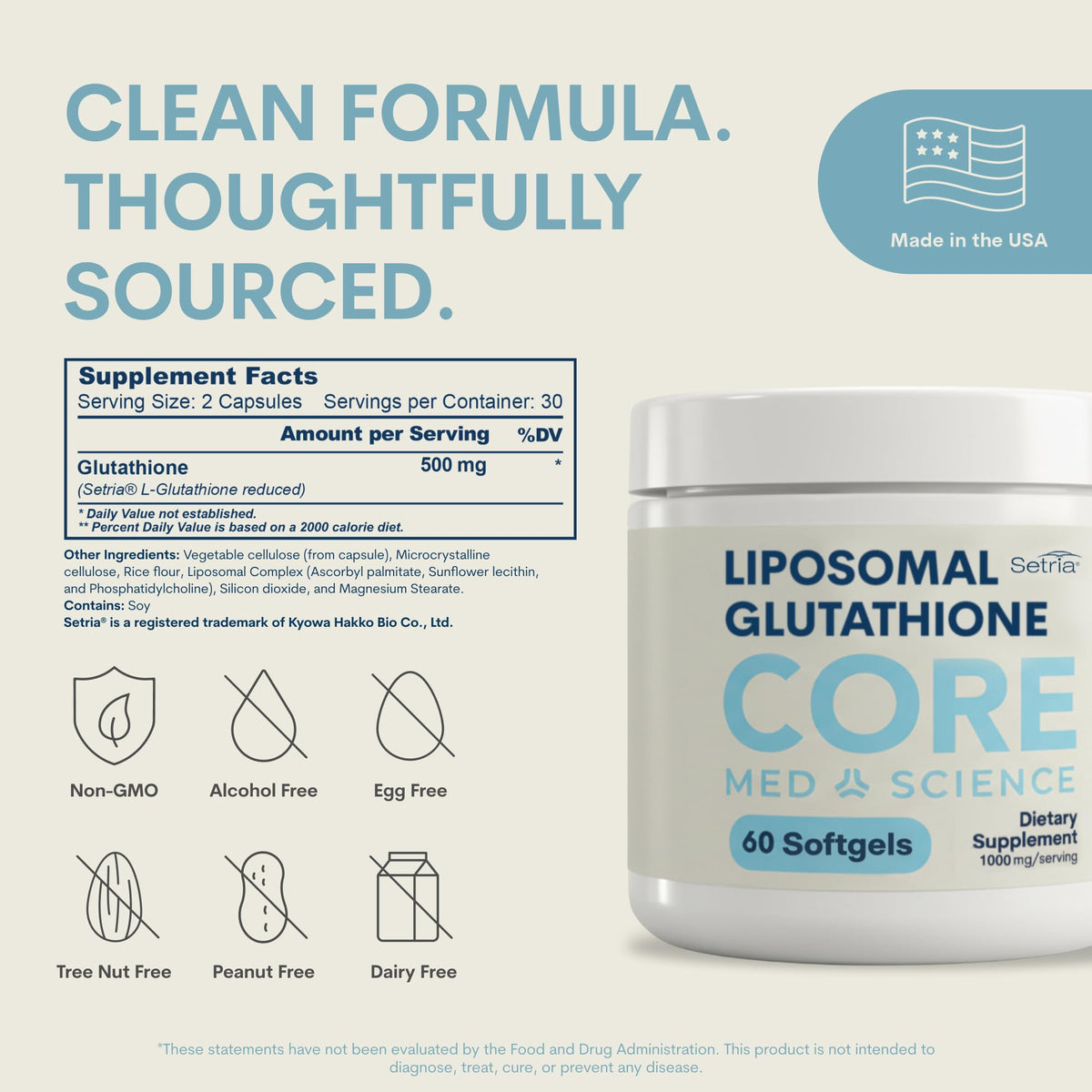 Core Med Science Glutathion Liposomal 500mg étiquette