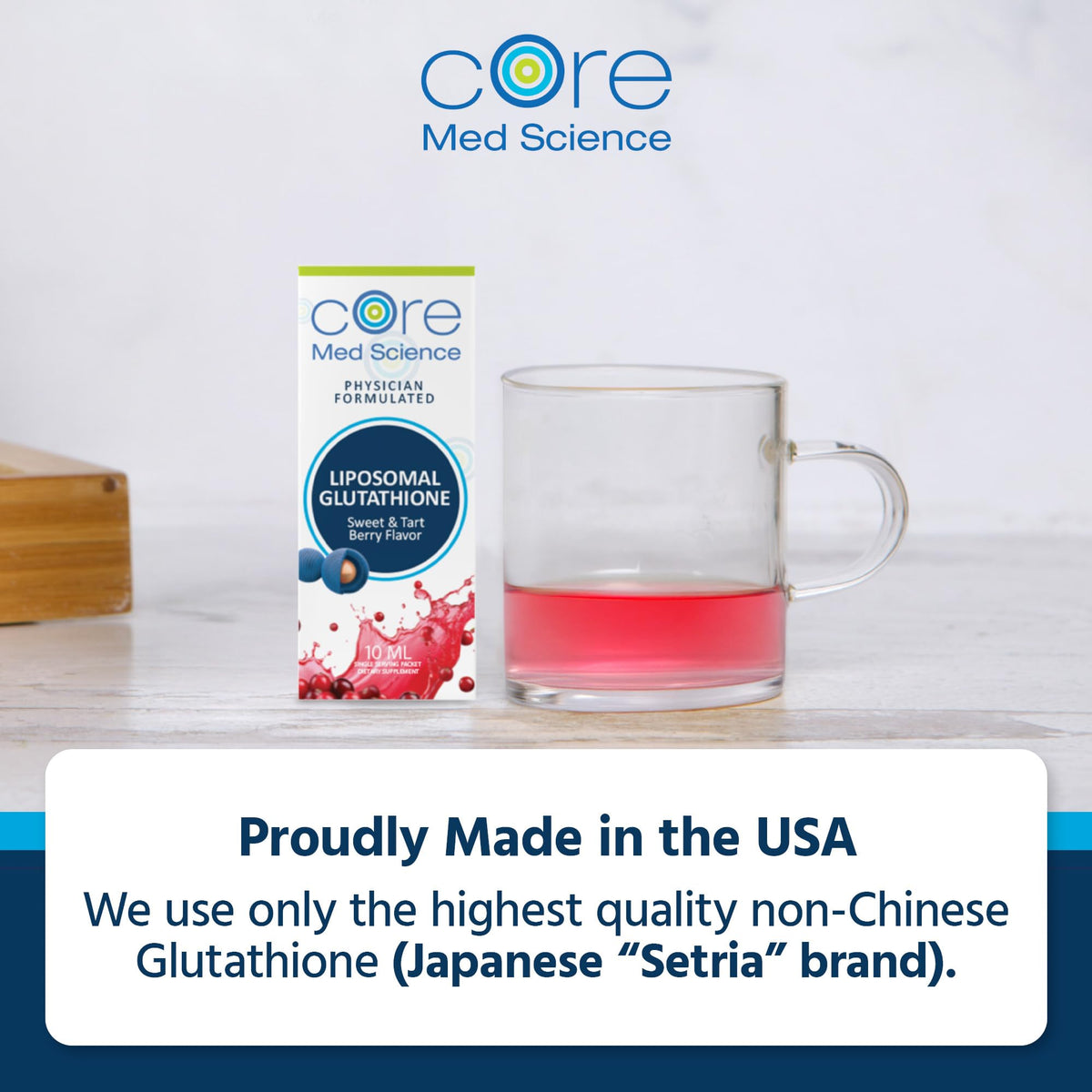 Core Med Science Glutathion Liposomal sur une table