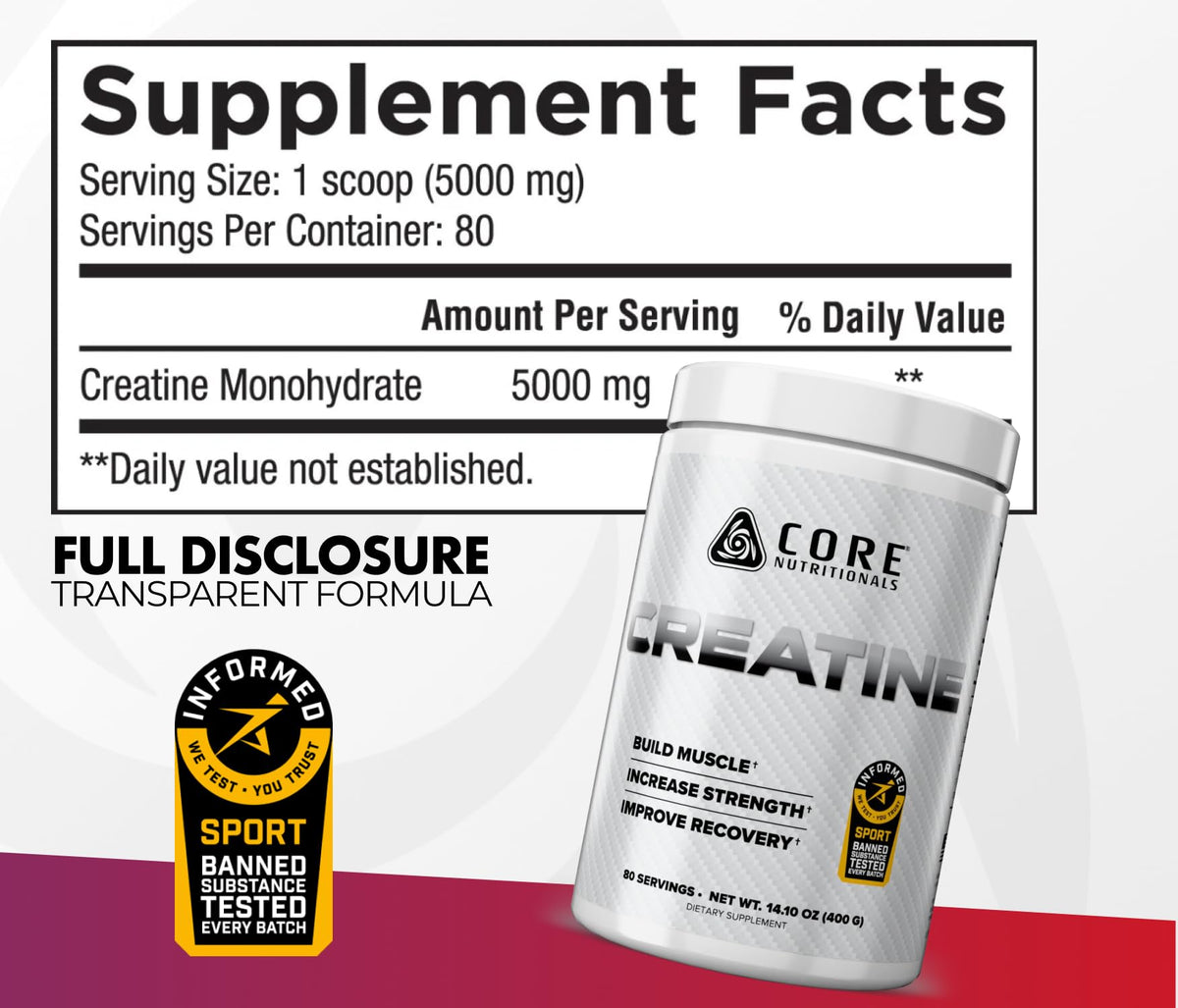 Core Nutritionals créatine monohydrate blue raspberry powder scoop