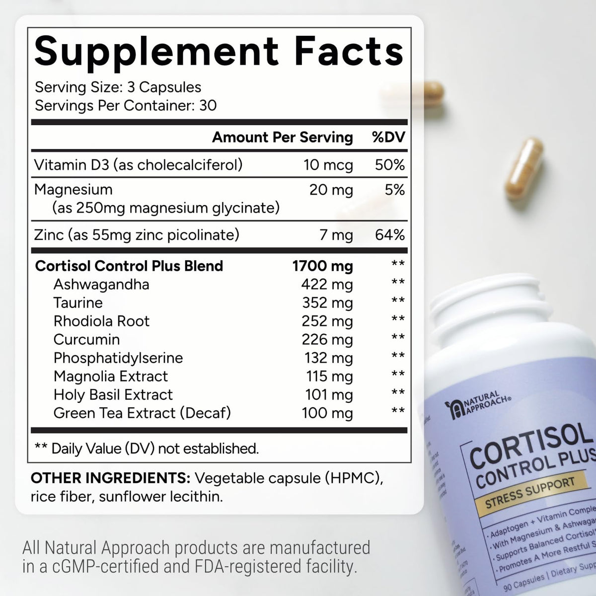 Cortisol Control Plus Natural Approach packaging details
