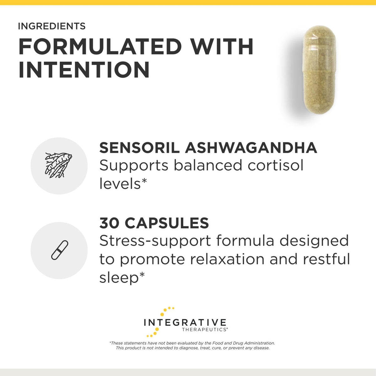 Cortisol Manager d'Integrative Therapeutics, étiquette et ingrédients