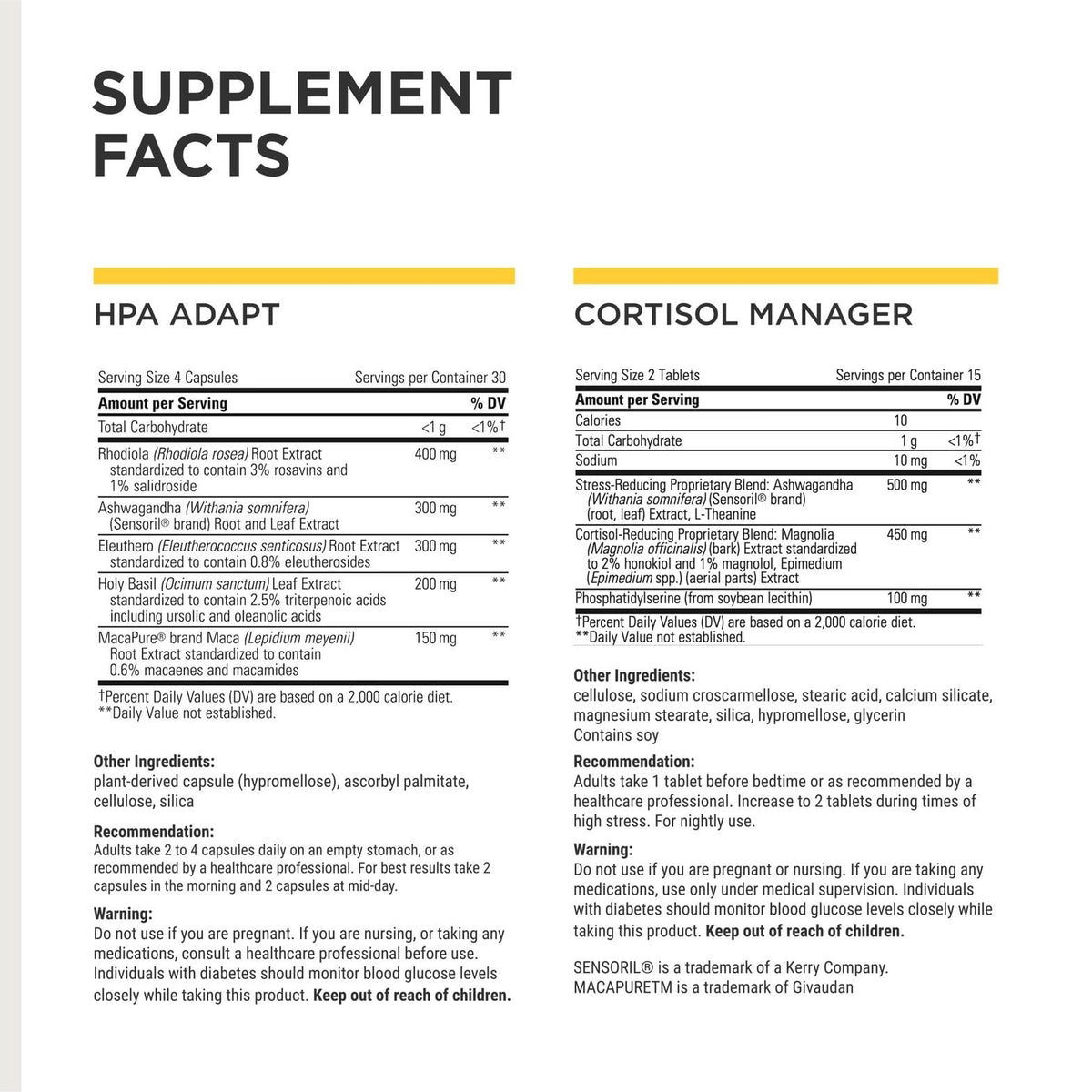 Cortisol Manager et HPA Adapt d'Integrative Therapeutics emballage