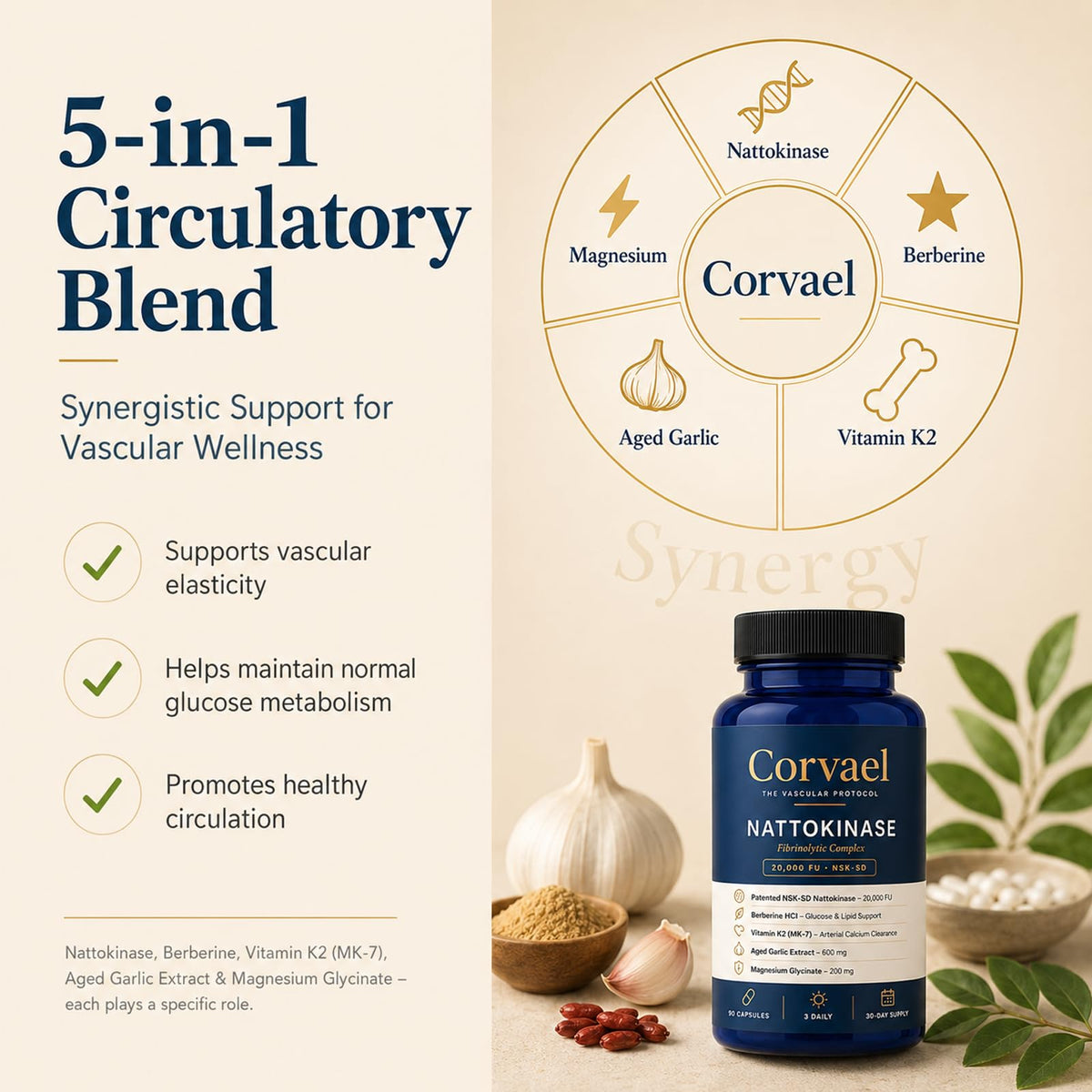 Corvael Nattokinase 20000 FU capsules sur une surface
