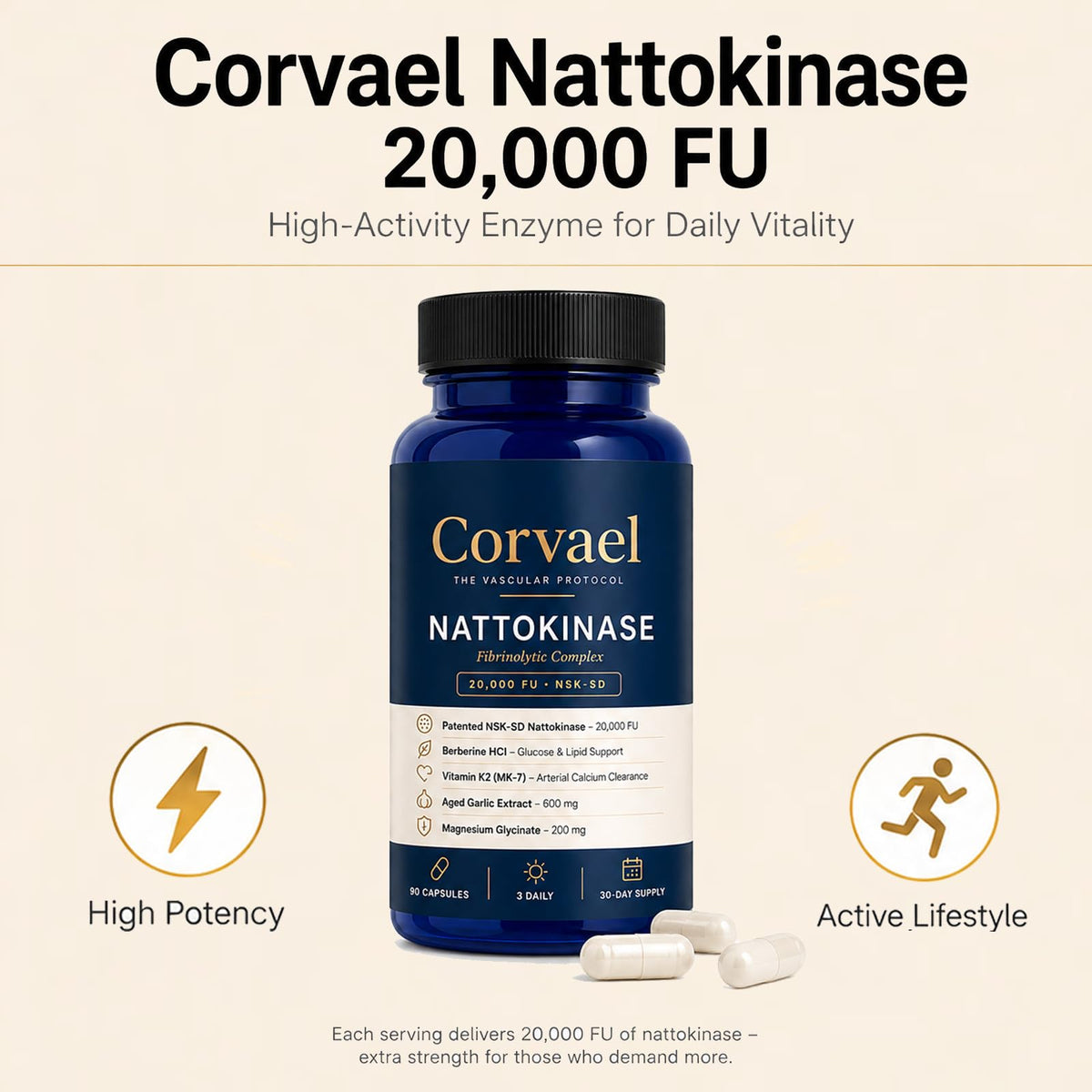 Corvael Nattokinase 20000 Fu ingrédients principaux