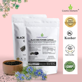 Cosmic Element Poudre de Graines Noires Bio 450mg Capsules avec étiquette