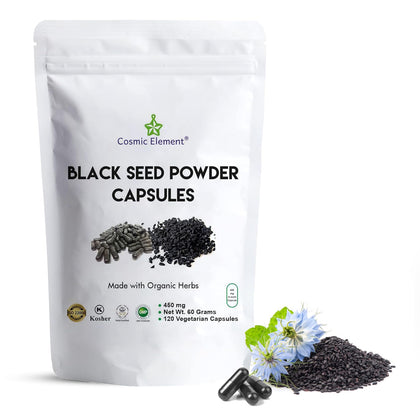 Cosmic Element Poudre de Graines Noires Bio 450mg Capsules vue de face