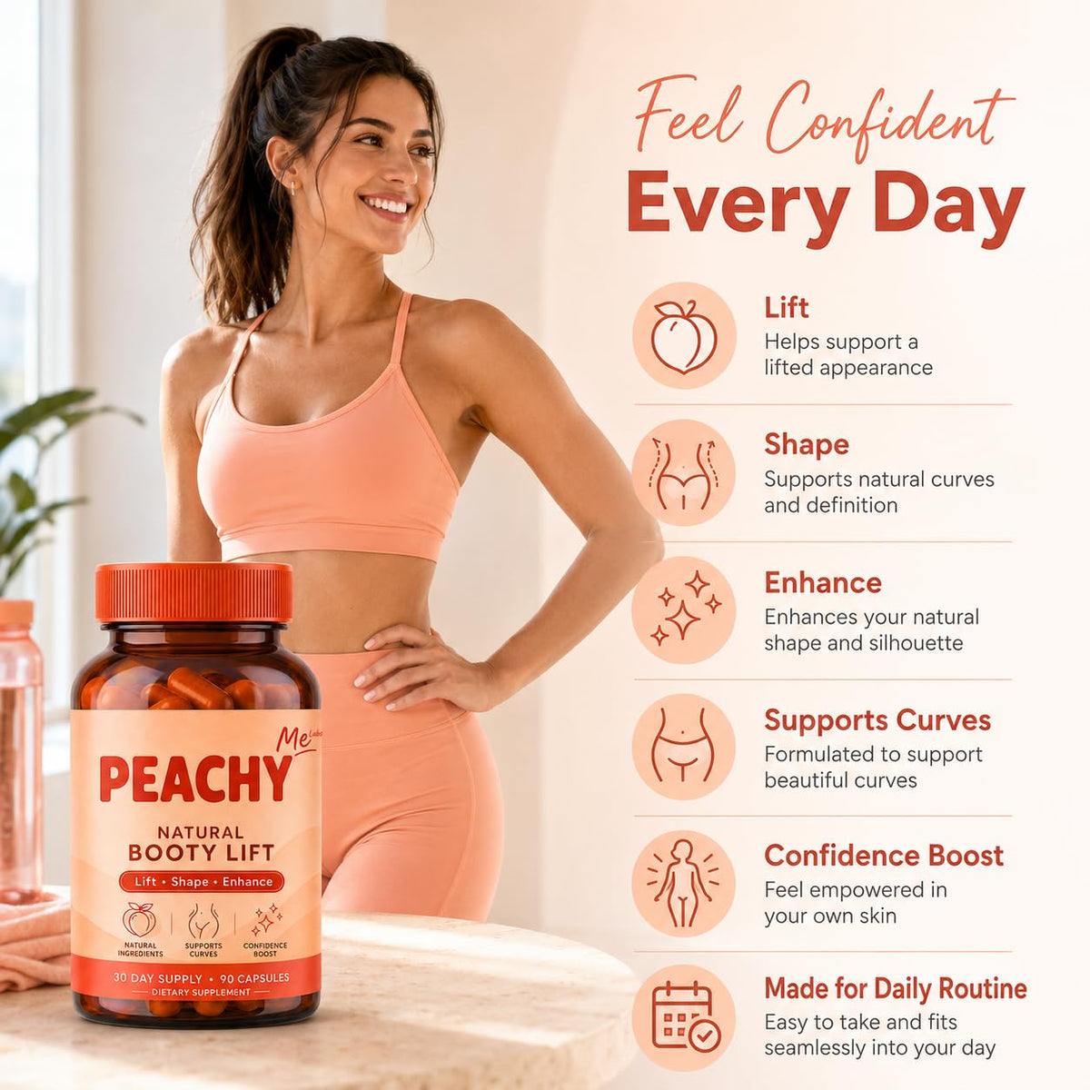 Cosmody Peachy Me BBL Pills à côté d'un verre d'eau