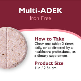 Côté de la boîte des Multi ADEK Chewables avec informations nutritionnelles