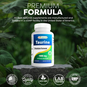 Côté du flacon de Best Naturals Taurine 250 comprimés