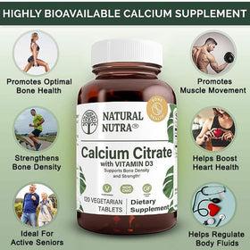 Côté du flacon de citrate de calcium Natural Nutra avec étiquette visible