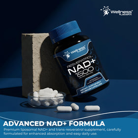 Côté du flacon de WELLNESS LABSRX Complément NAD+ 1500mg