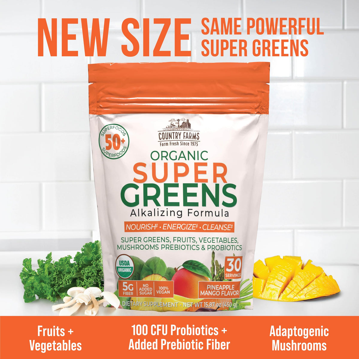 Country Farms Super Greens Ananas-Mangue en utilisation quotidienne