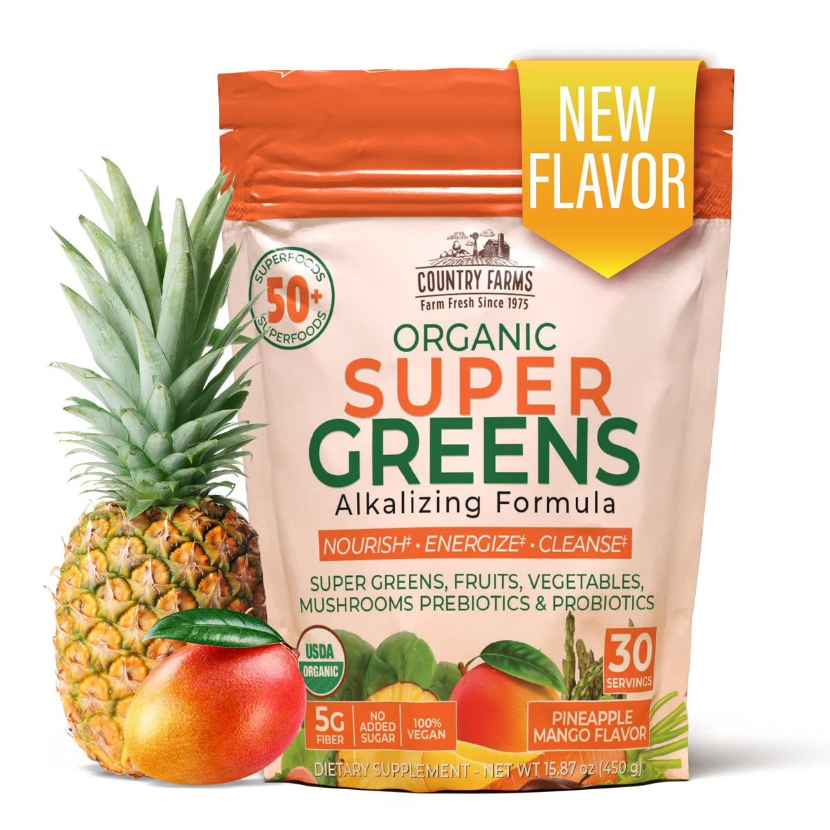Country Farms Super Greens Ananas-Mangue sachet avant