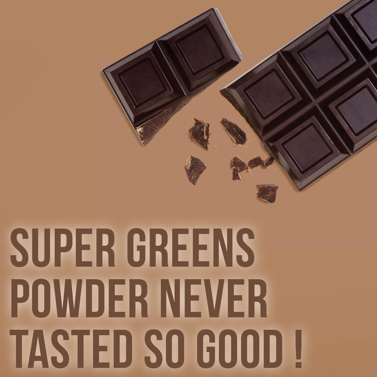 Country Farms Super Greens Chocolat scoop next to the package