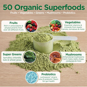 Country Farms Super Greens ingrédients bio sur une table