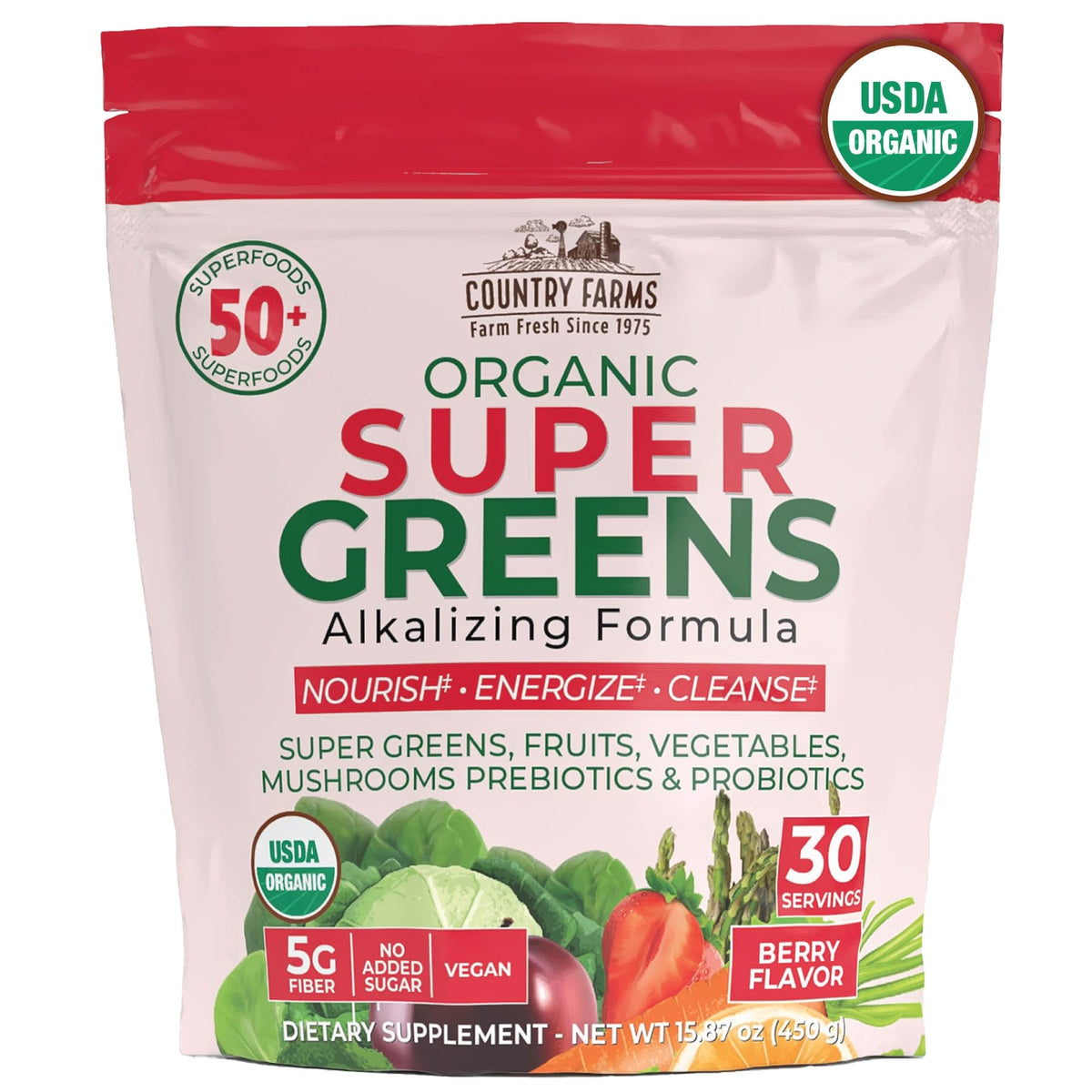 Country Farms Super Greens mélange de baies en sachet de 458g