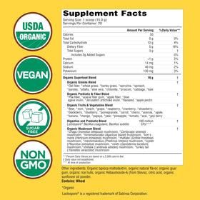 Country Farms Super Greens Poudre de Smoothie Bio, vue latérale de la bouteille