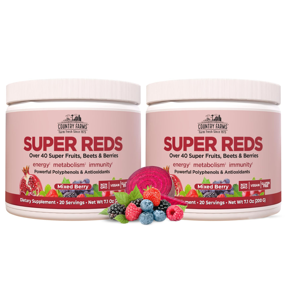 Country Farms Super Reds mélange de fruits en poudre vue de face