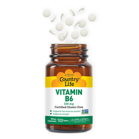 Country Life B6 100 mg comprimés, étiquette détaillant les ingrédients