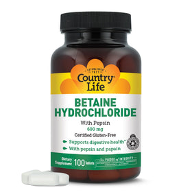 Country Life Betaine Hydrochloride 600mg comprimés, vue de face