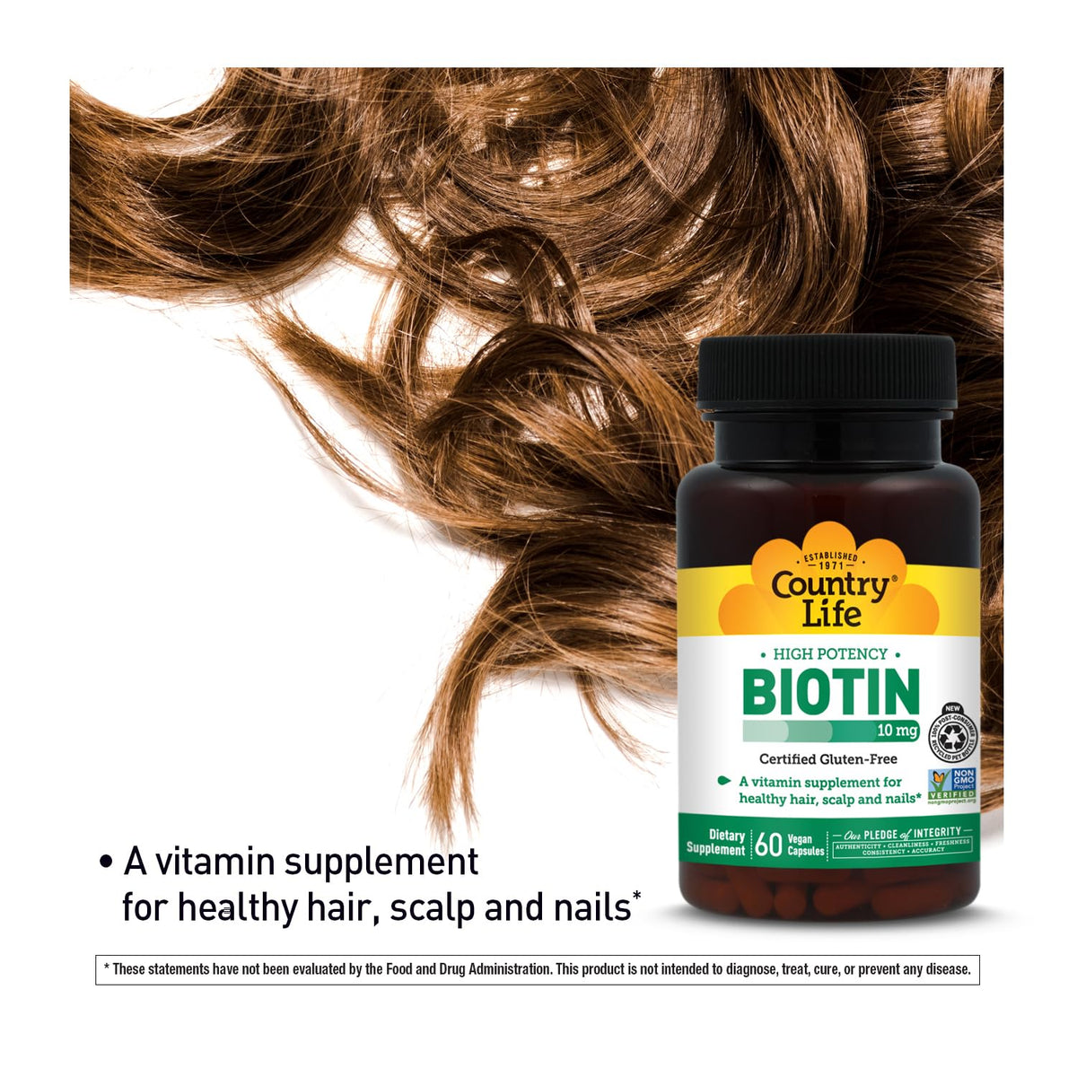 Country Life Biotin 10 000 mcg capsules vegan avec étiquette