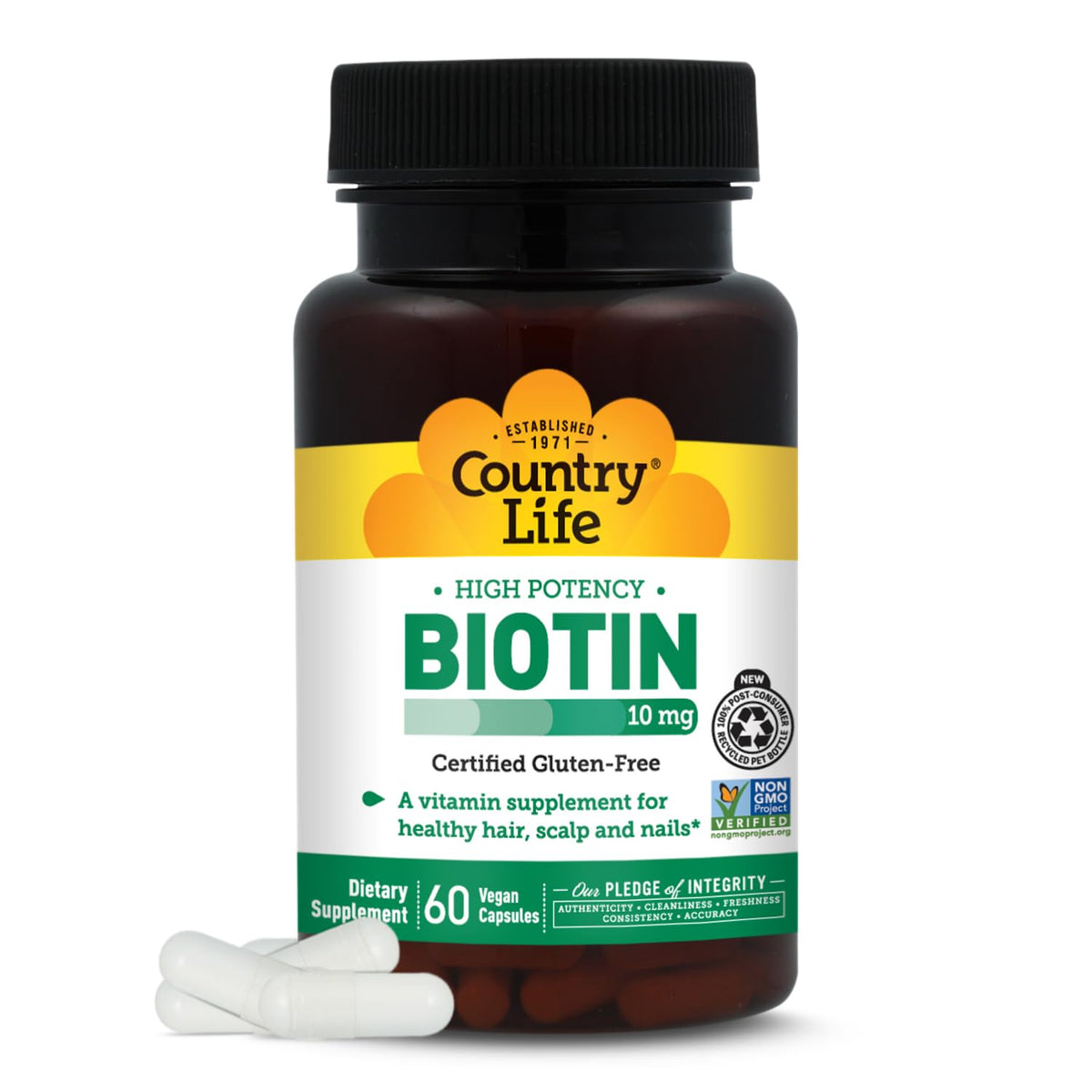 Country Life Biotin 10 000 mcg capsules vegan vue avant