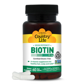 Country Life Biotin 10 000 mcg capsules vegan vue avant