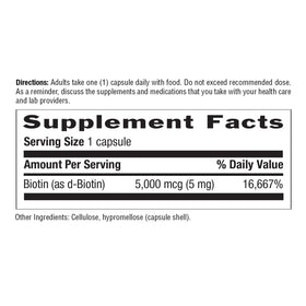 Country Life Biotine 5 mg 120 gélules - arrière de l'emballage