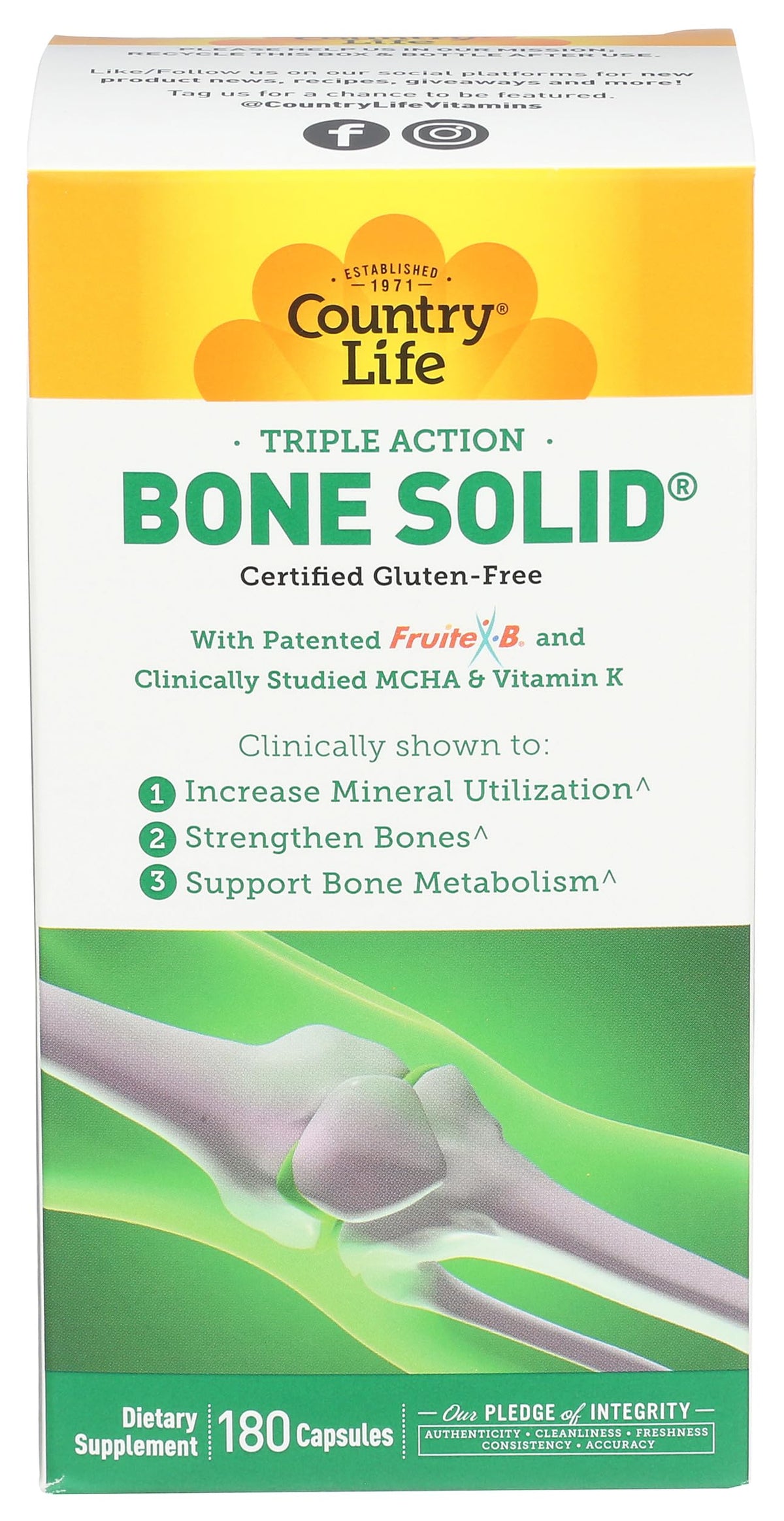 Country Life Bone Solid 180 Capsules vue de face avec étiquette