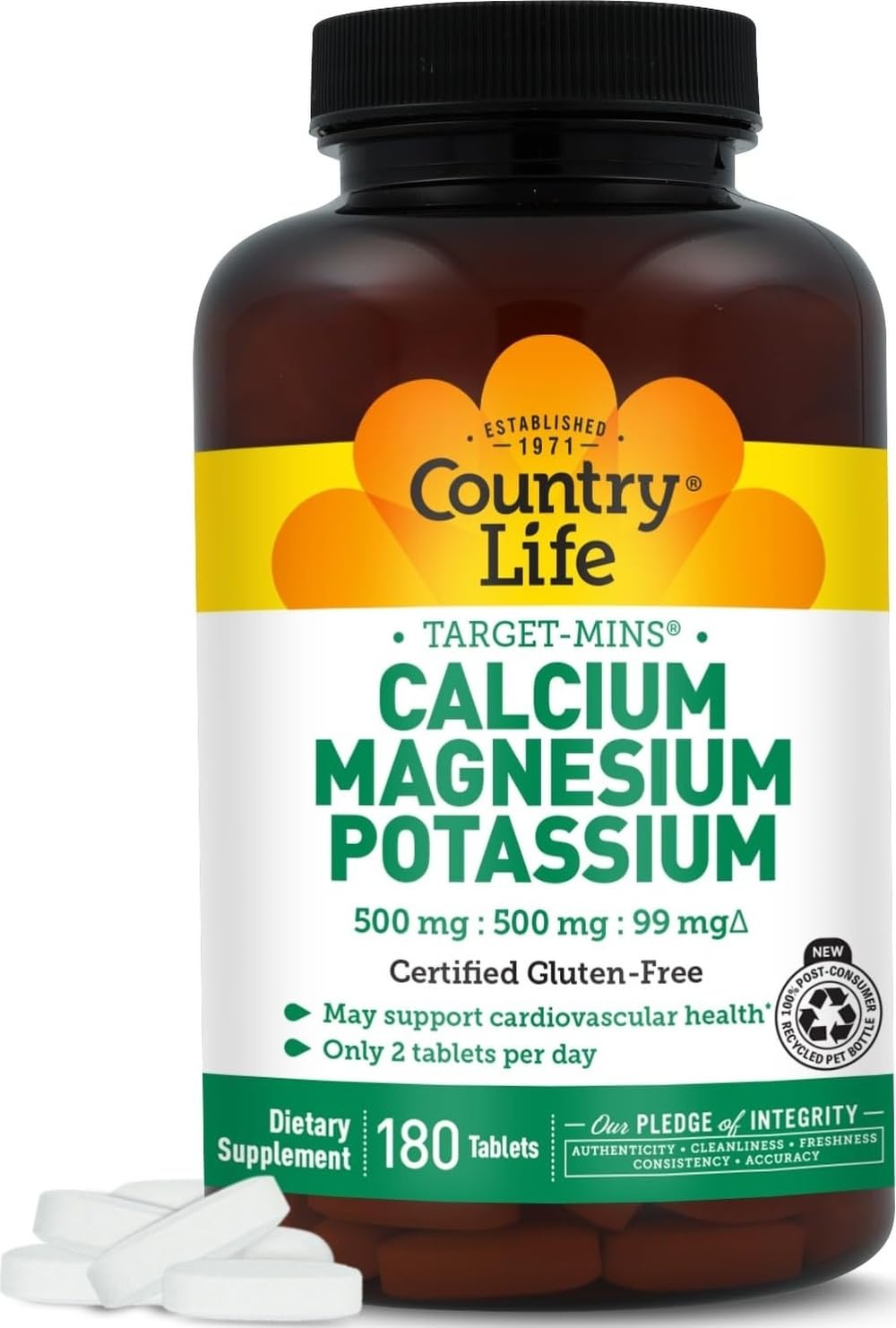 Country Life Calcium Magnésium Potassium 180 comprimés vue de face