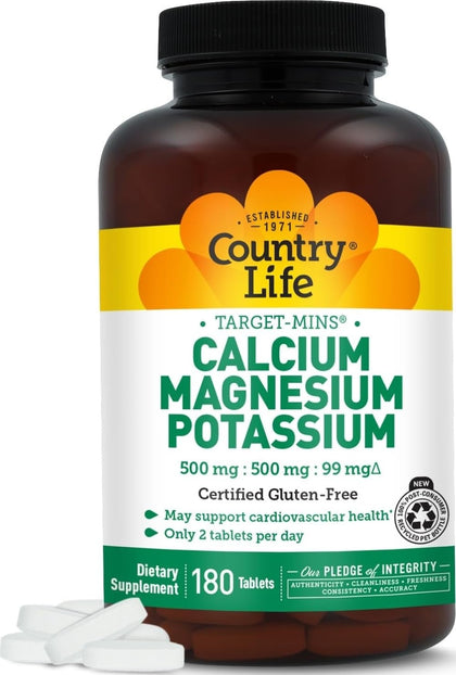Country Life Calcium Magnésium Potassium 180 comprimés vue de face