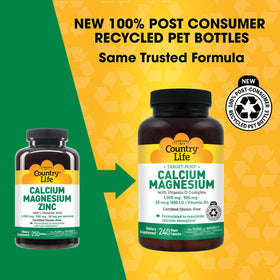 Country Life Calcium Magnésium Zinc 250 comprimés avec étiquette détaillée