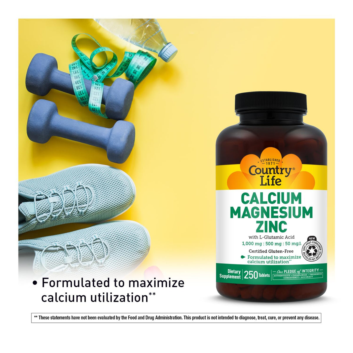 Country Life Calcium Magnésium Zinc 250 comprimés en mode de vie actif
