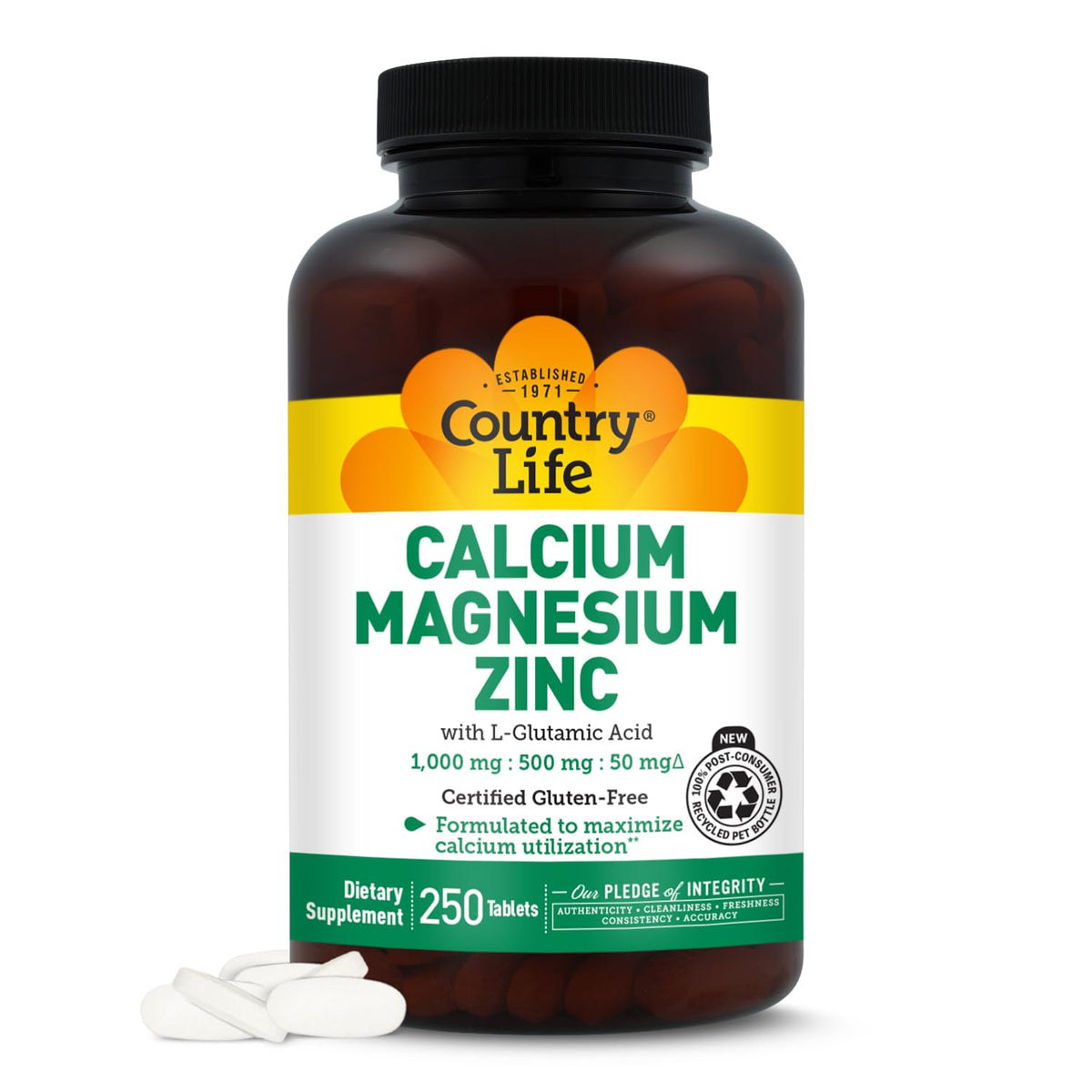 Country Life Calcium Magnésium Zinc 250 comprimés vue avant