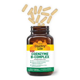 Country Life Coenzyme B-Complex 120 capsules, côté avec étiquette