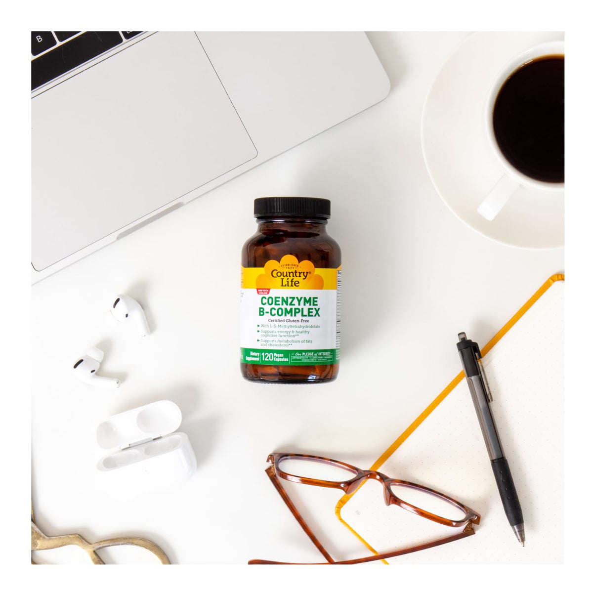 Country Life Coenzyme B-Complex 120 capsules, packaging sur fond blanc
