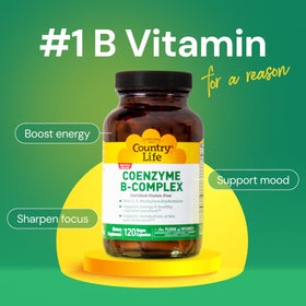 Country Life Coenzyme B-Complex 120 capsules, vue arrière avec ingrédients