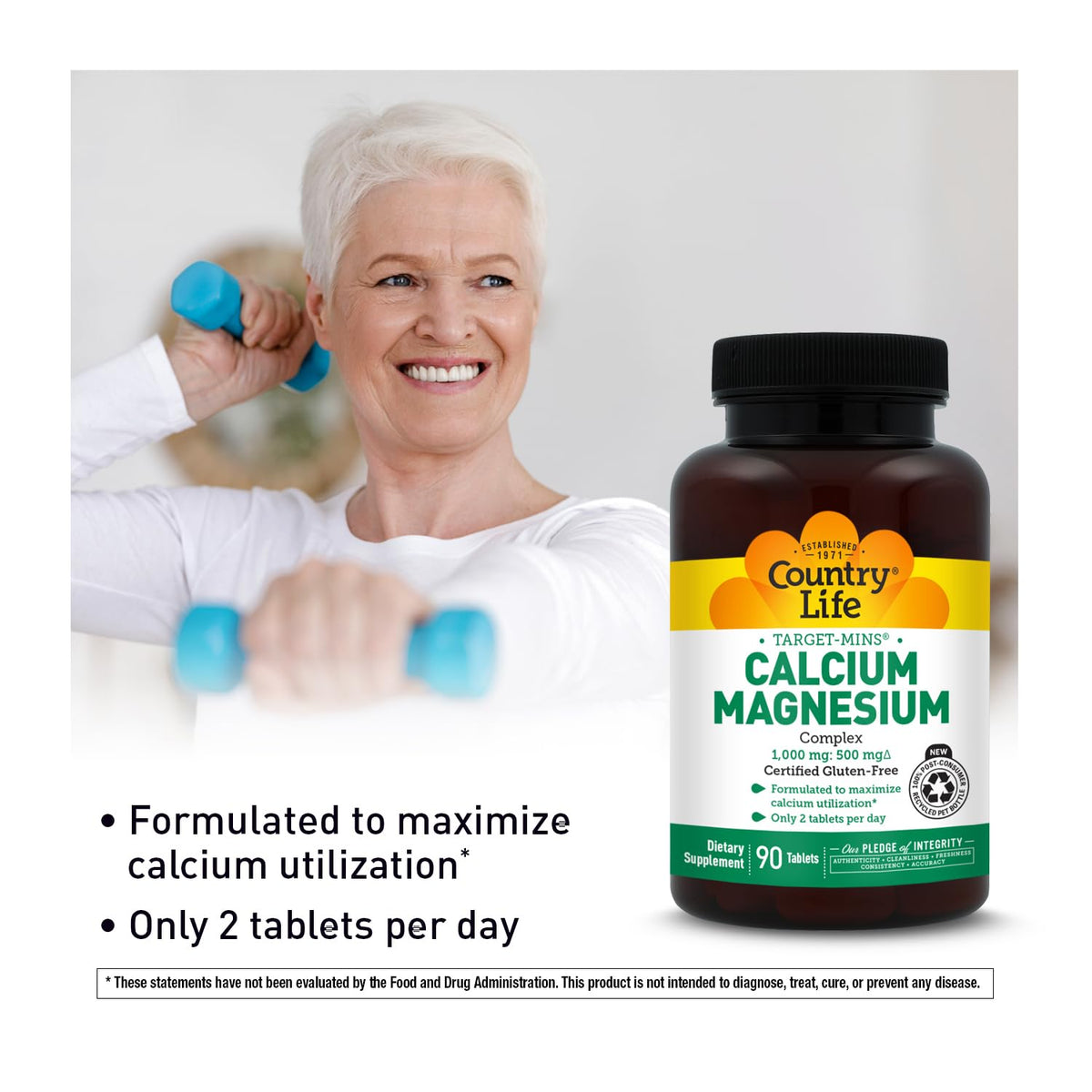 Country Life Complexe Calcium Magnésium, présentation du produit sur un fond neutre