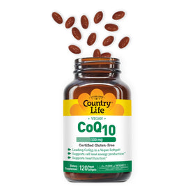 Country Life CoQ10 100 mg 120 gélules sur table