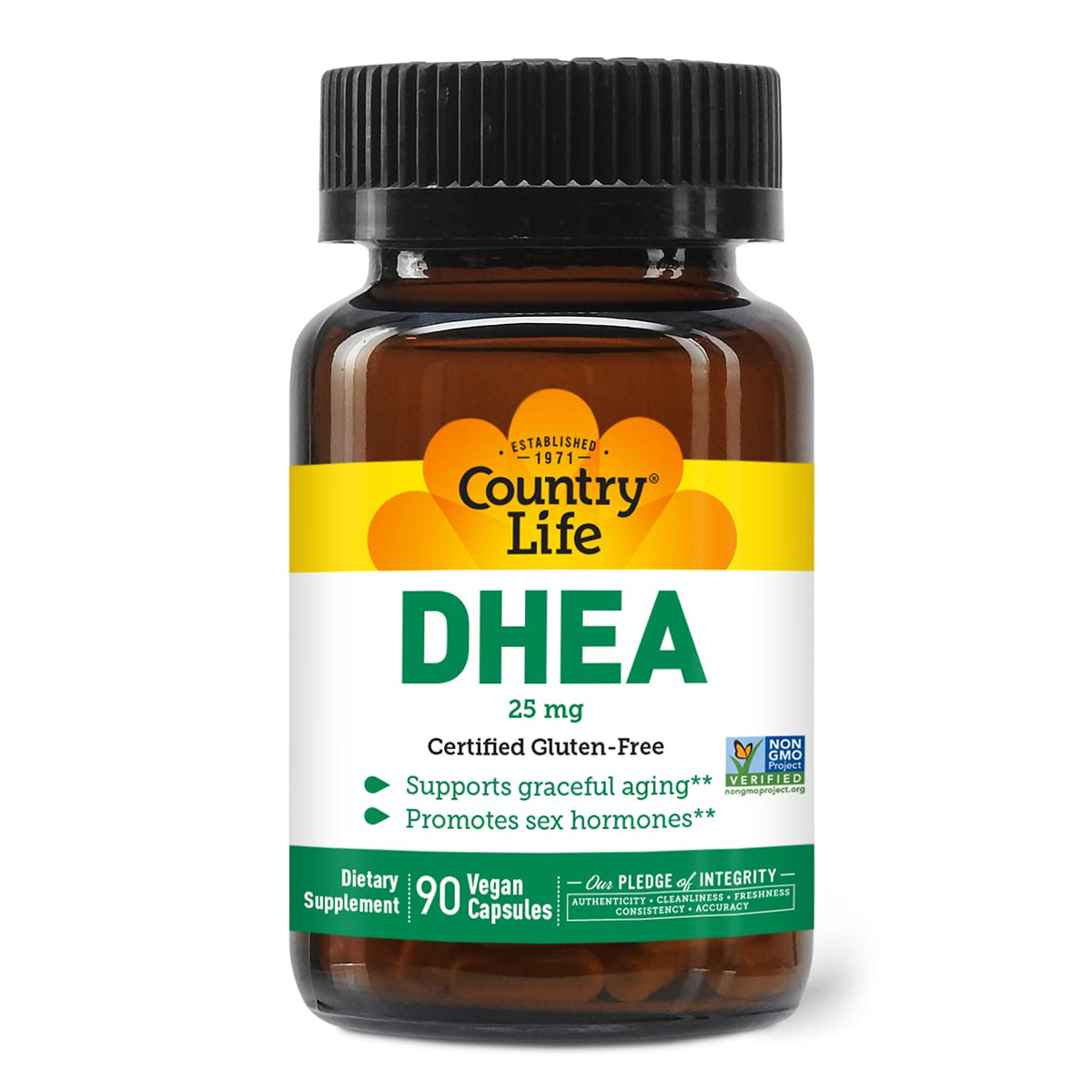 Country Life DHEA 25mg 90 capsules végétales, vue de face