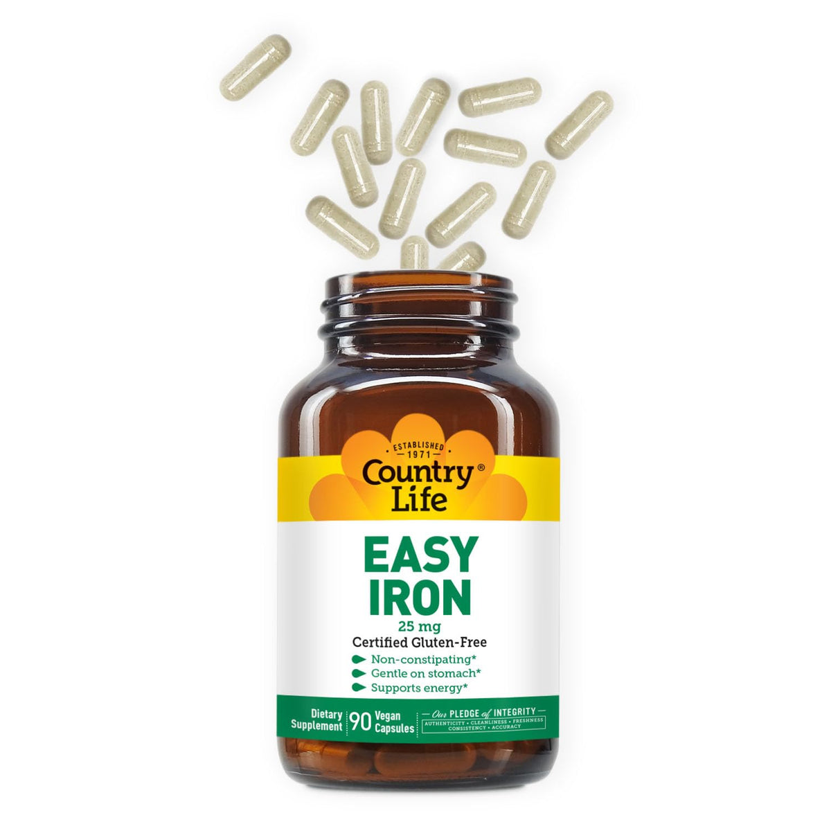 Country Life Easy Iron 25 mg Capsules - nutritional information on packaging