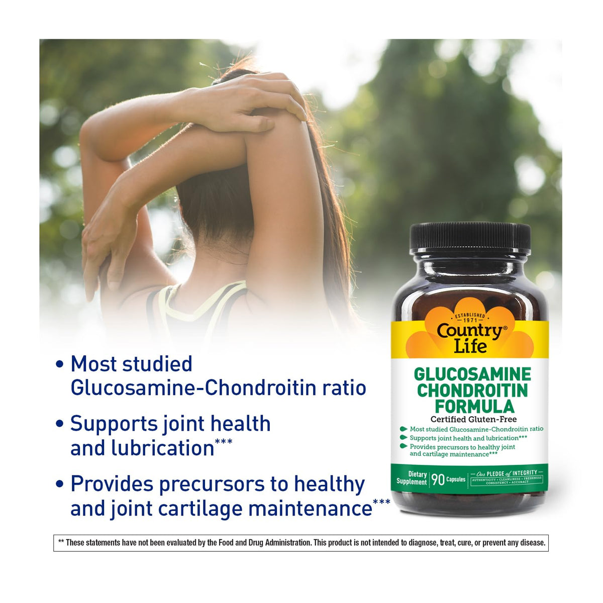 Country Life Glucosamine Chondroitin 1500mg/1200mg capsules and measuring spoon