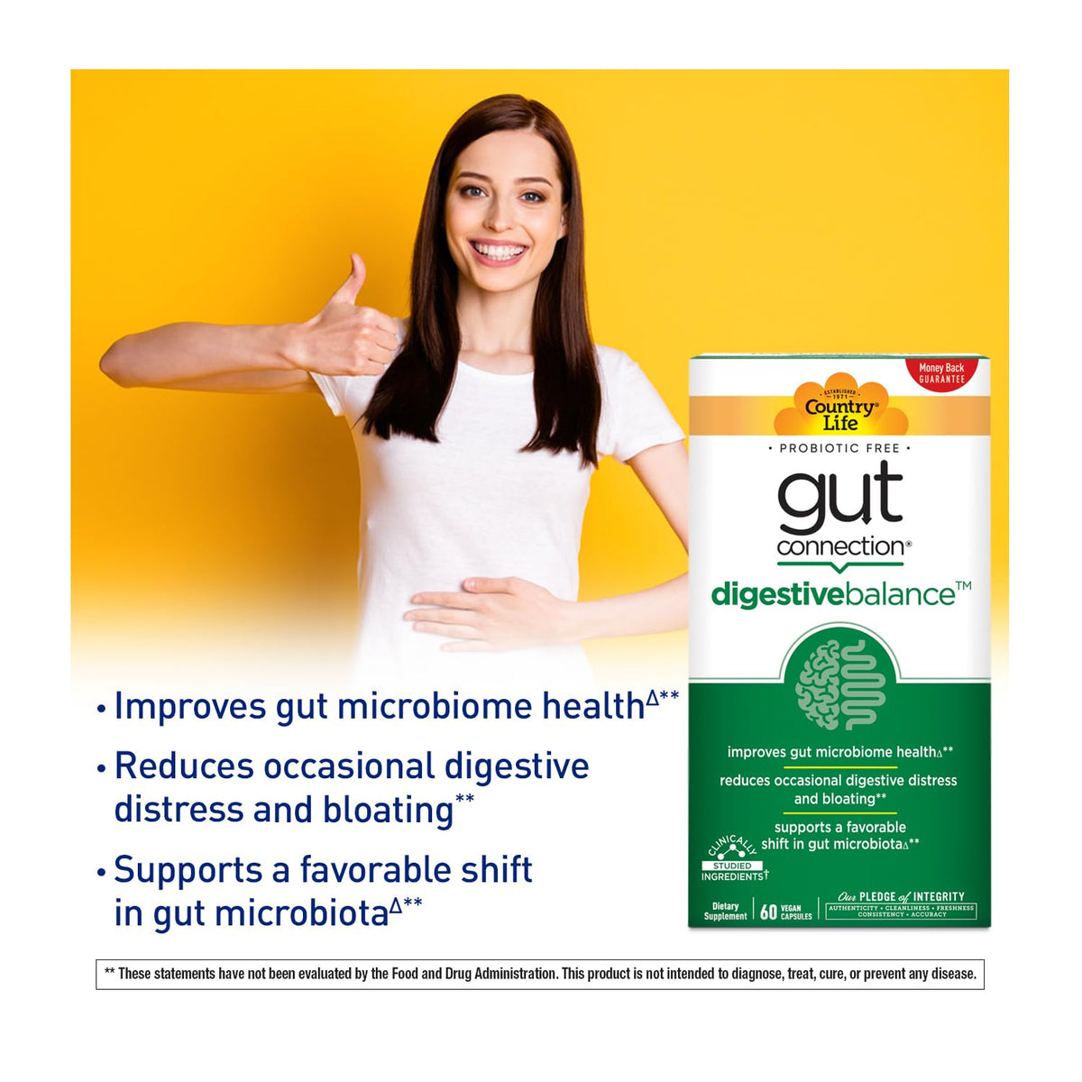 Country Life Gut Connection 60 capsules, étiquette et ingrédients