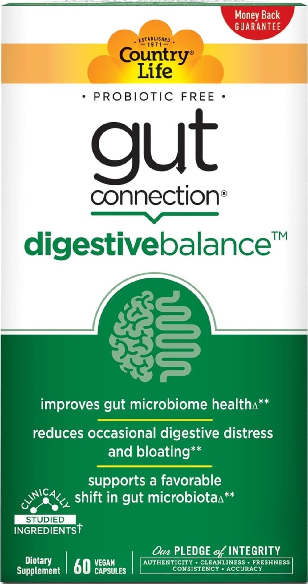 Country Life Gut Connection 60 capsules végétales, vue de face